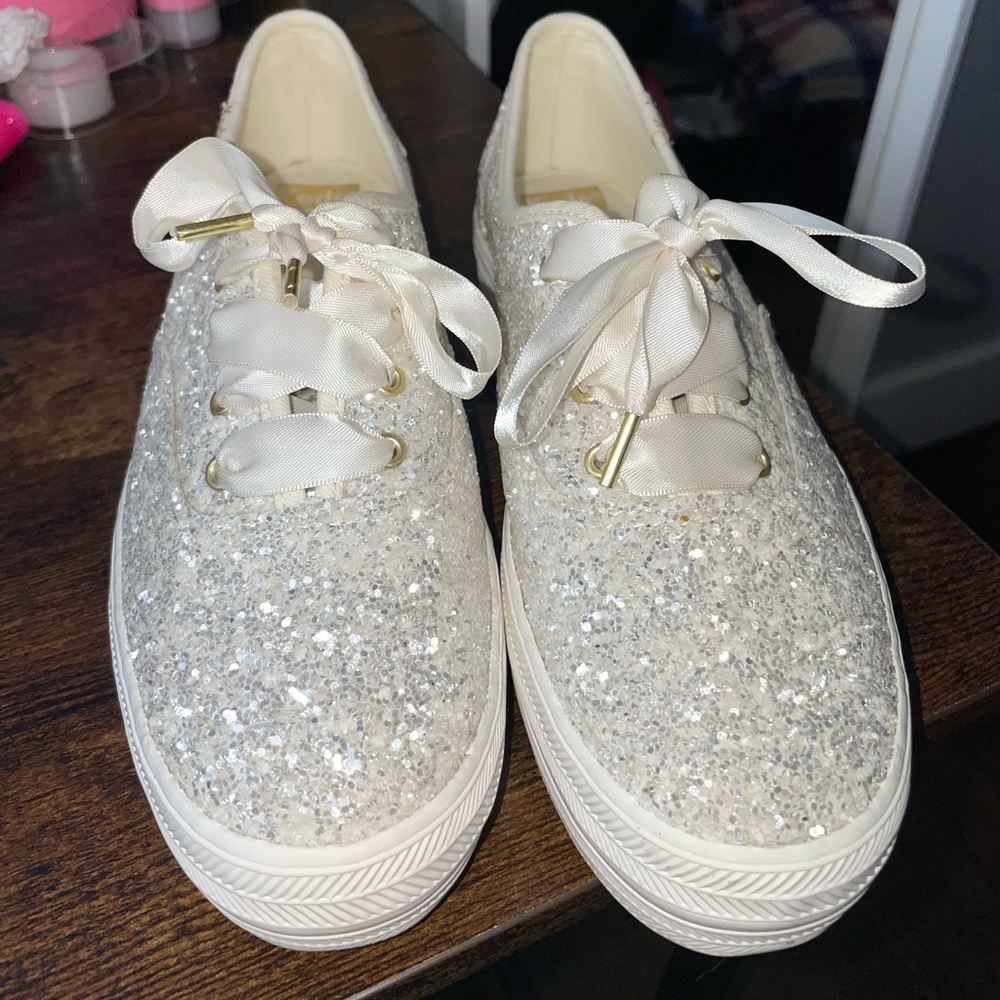 KEDS x Kate Spade bridal platform sneaker triple glitter